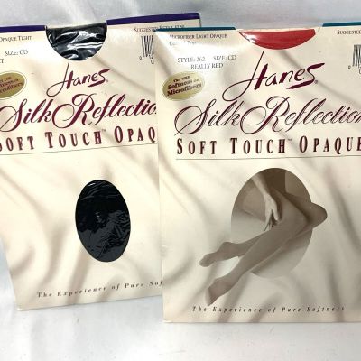 VTG Hanes Silk Reflections Pantyhose Tights Silky Opaques 262,264 CD RED, BLACK